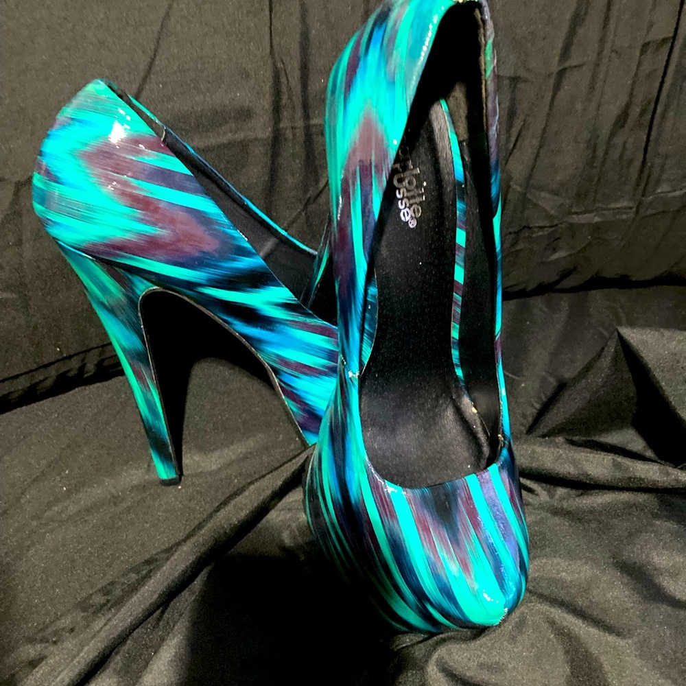 Blue, teal, & black pumps